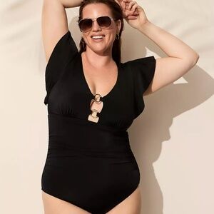 Lane Bryant Swim by Cacique - No-Wire Flutter-Sleeve One Piece